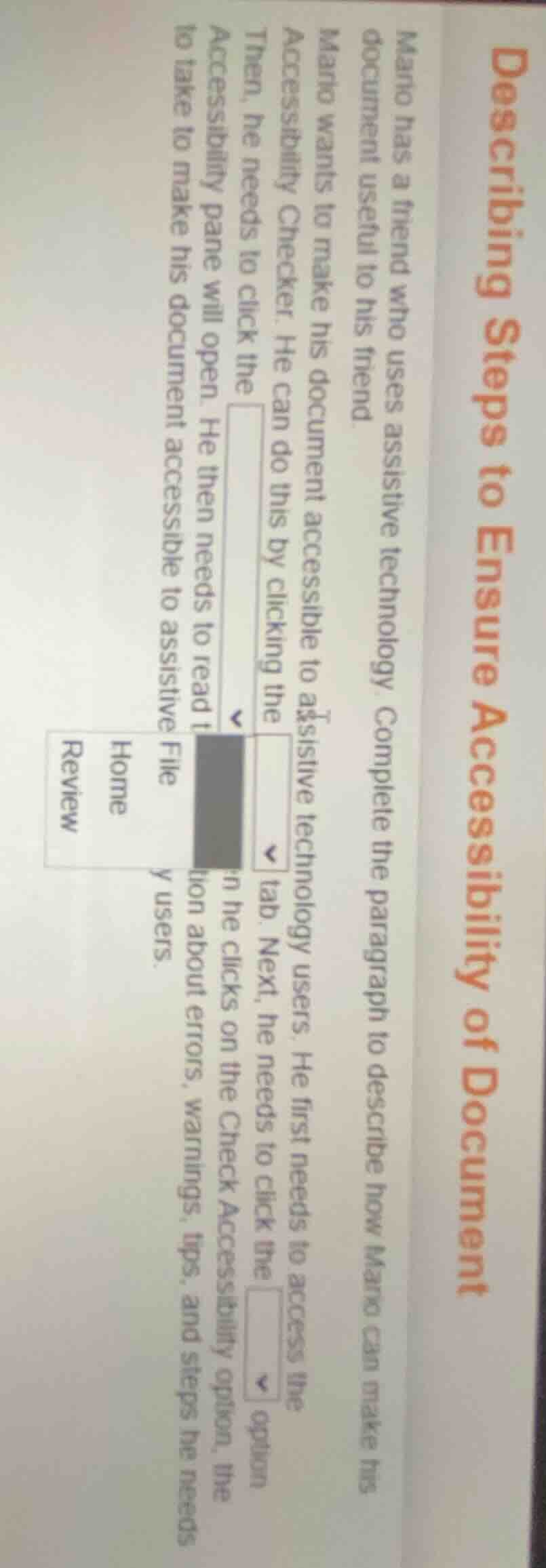 describing steps to ensure accessibility of document mario has a friend…