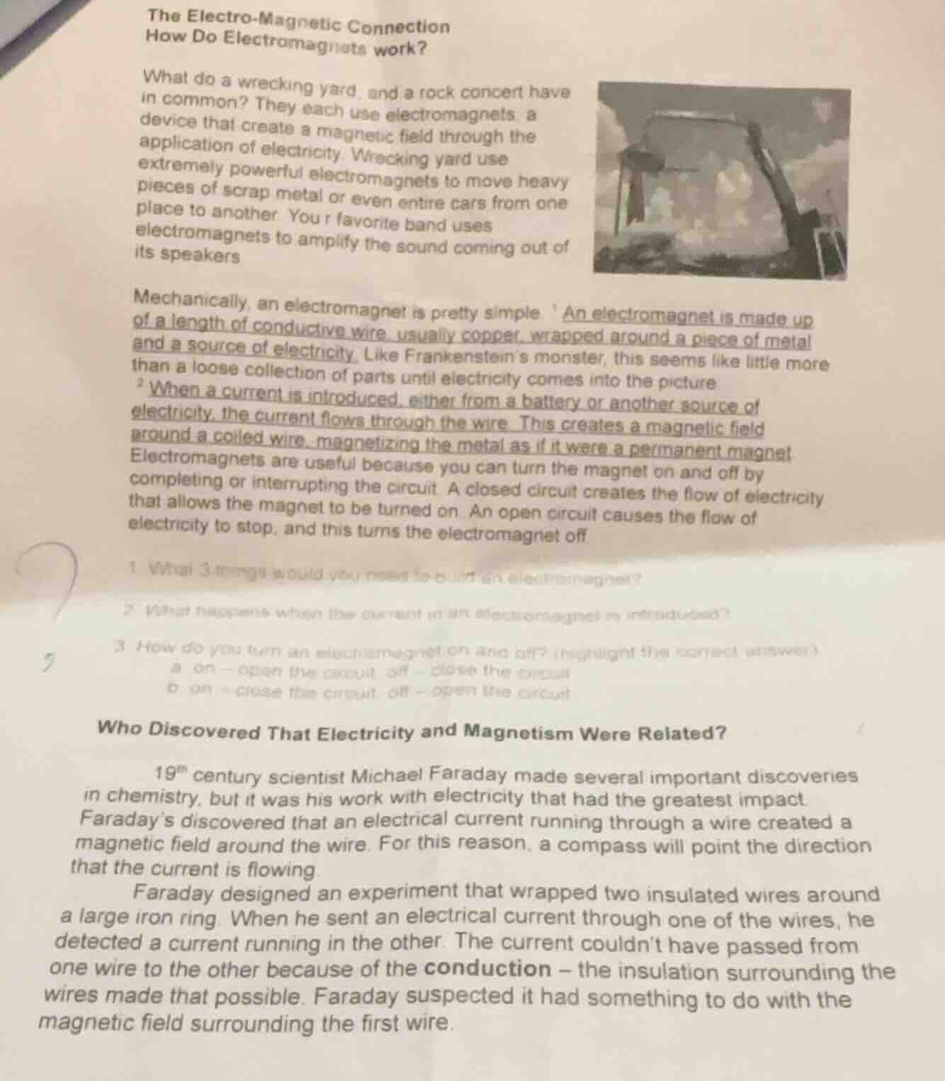 the electro-magnetic connectionhow do electromagnets work?what do a wre…