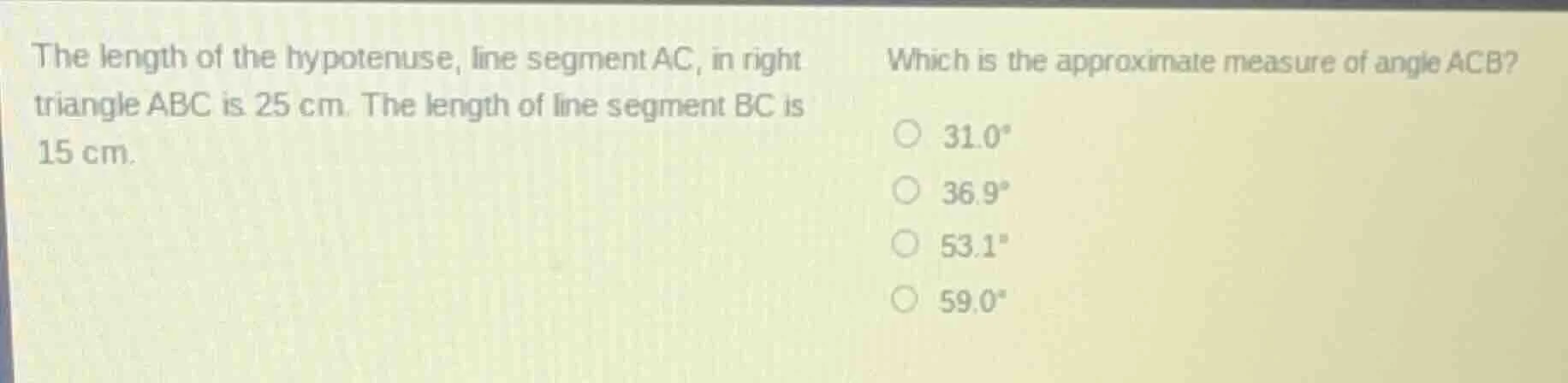 the length of the hypotenuse, line segment ac, in right triangle abc is…