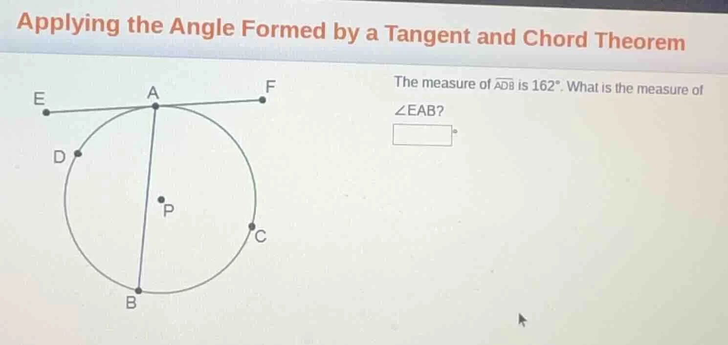 applying the angle formed by a tangent and chord theorem the measure of…