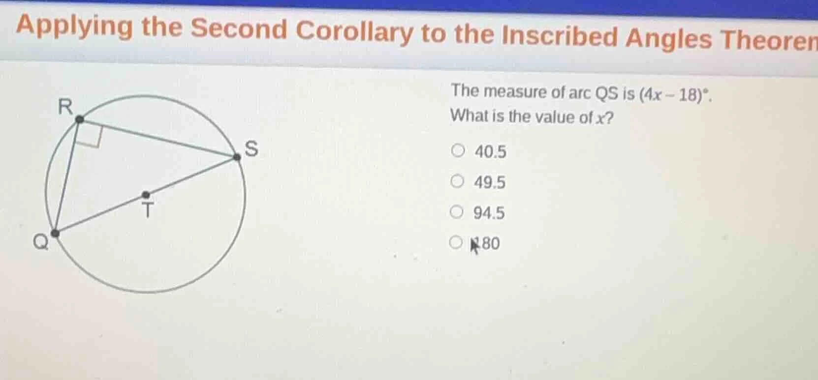 applying the second corollary to the inscribed angles theorem the measu…