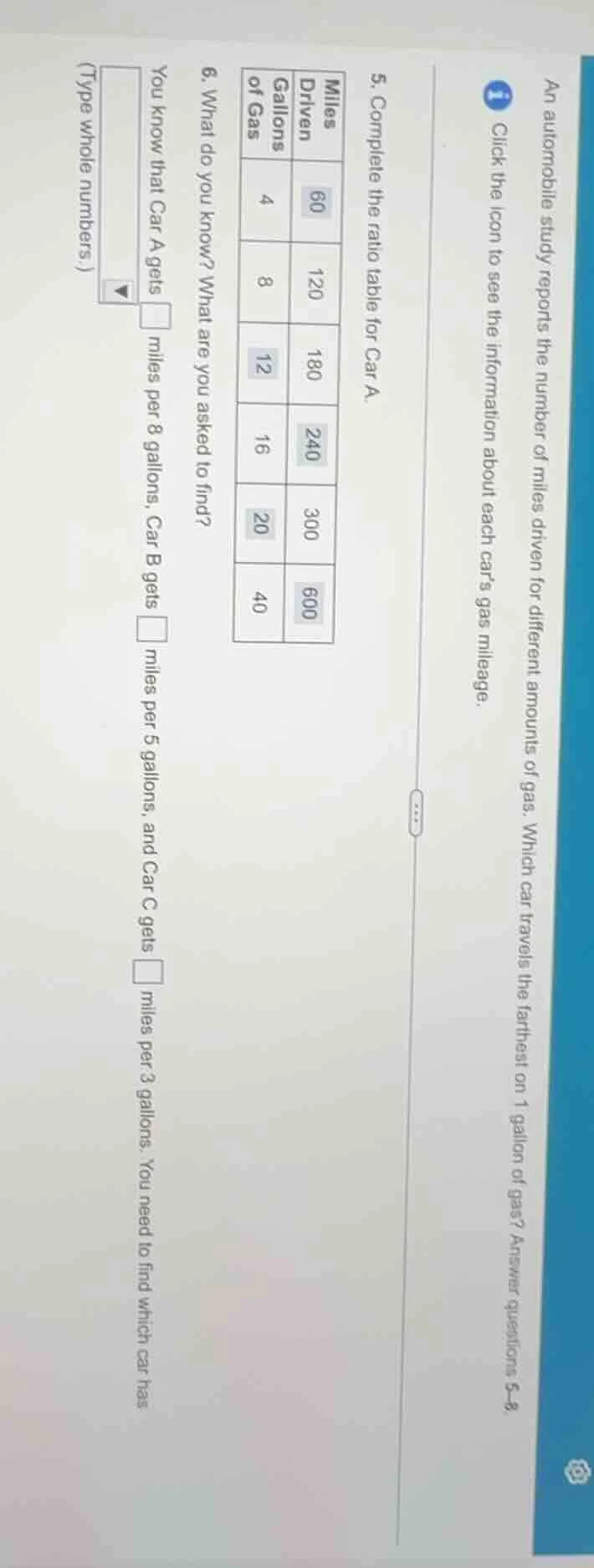 an automobile study reports the number of miles driven for different am…