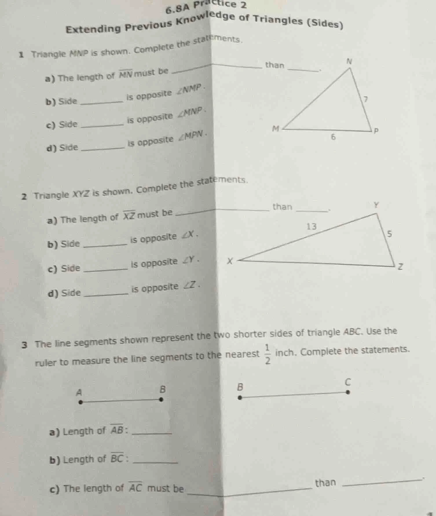 6.8a practice 2 extending previous knowledge of triangles (sides) 1 tri…