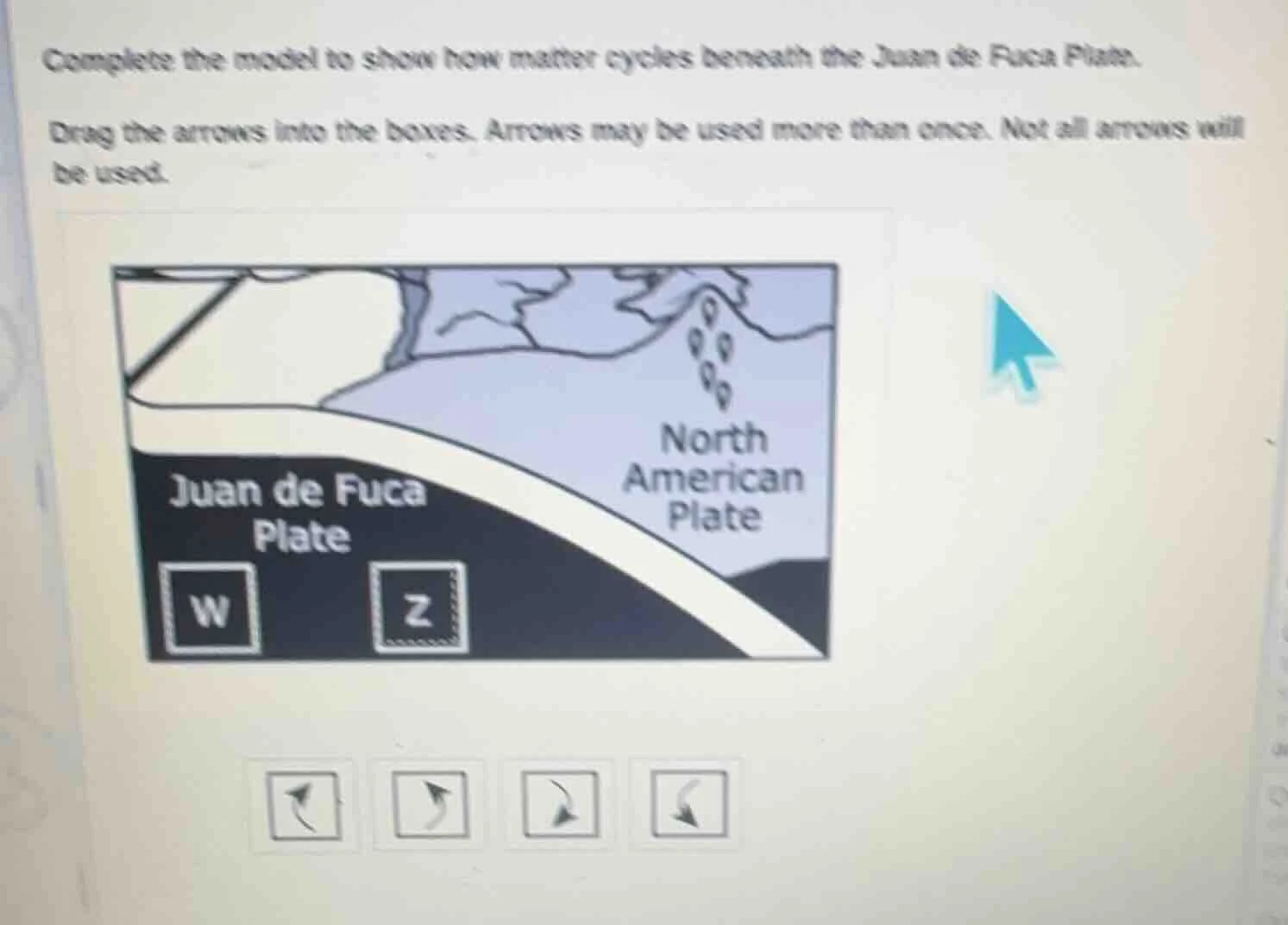 complete the model to show how matter cycles beneath the juan de fuca p…
