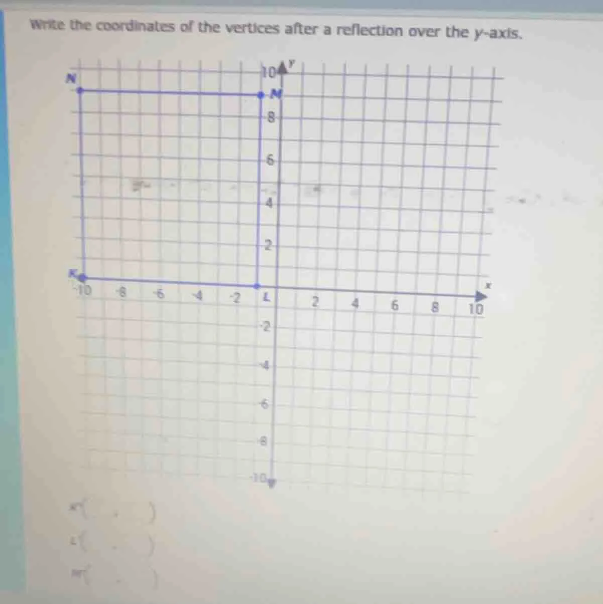 write the coordinates of the vertices after a reflection over the y-axi…