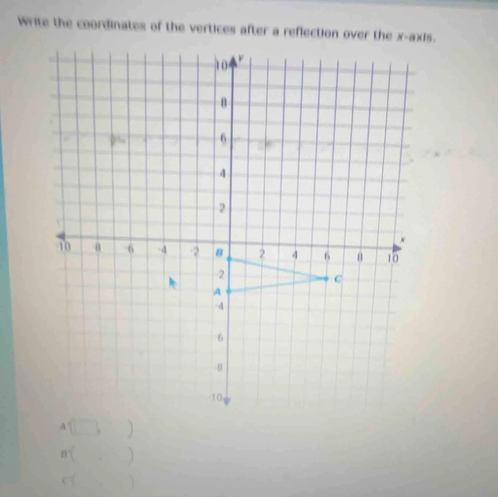 write the coordinates of the vertices after a reflection over the x-axi…
