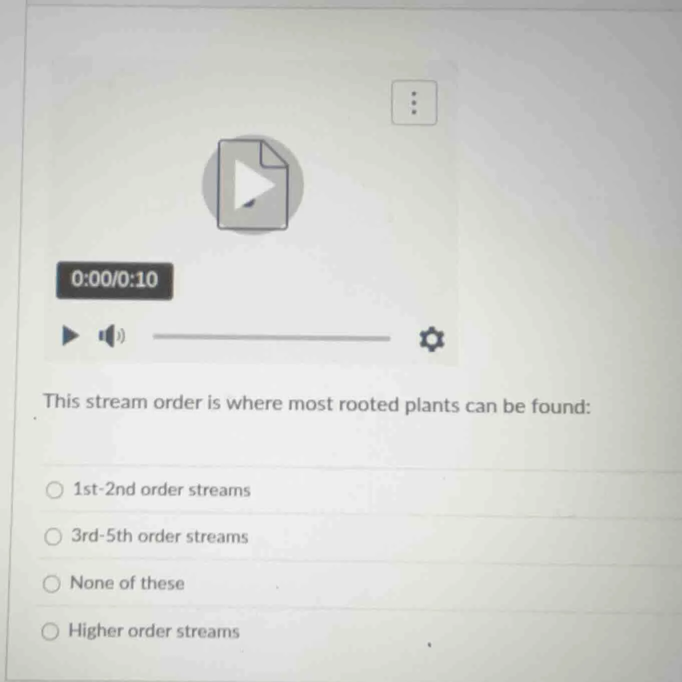 this stream order is where most rooted plants can be found: 1st-2nd ord…