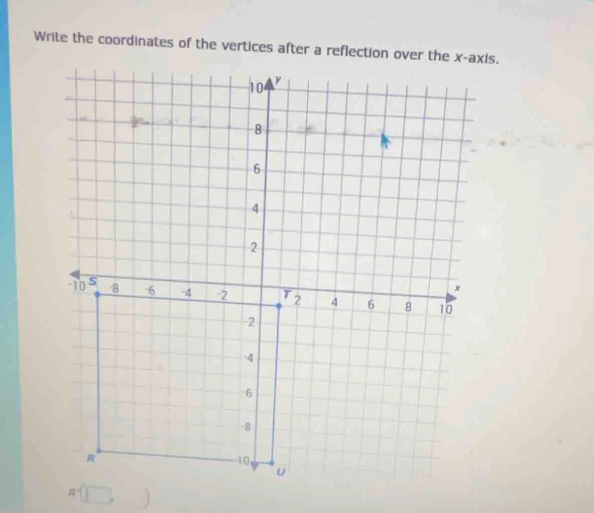 write the coordinates of the vertices after a reflection over the x-axi…