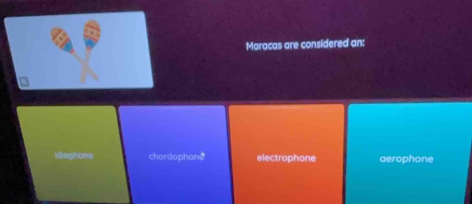 maracas are considered an: idiophone chordophone electrophone aerophone