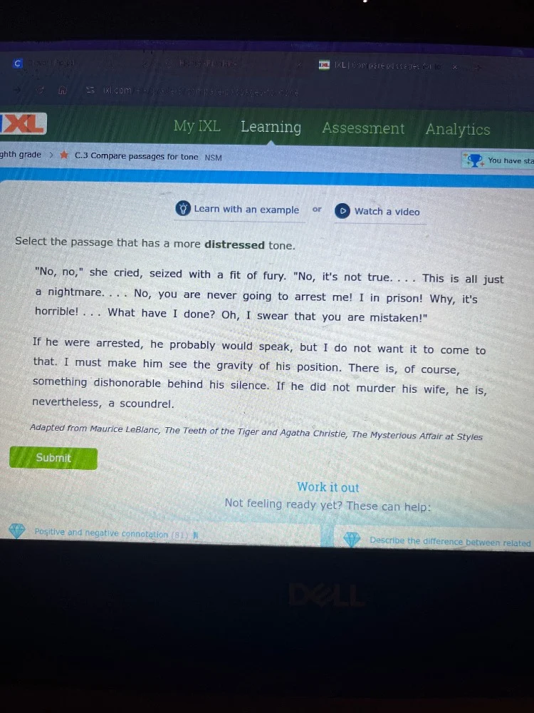 my ixl learning assessment analytics ghth grade > c.3 compare passages …