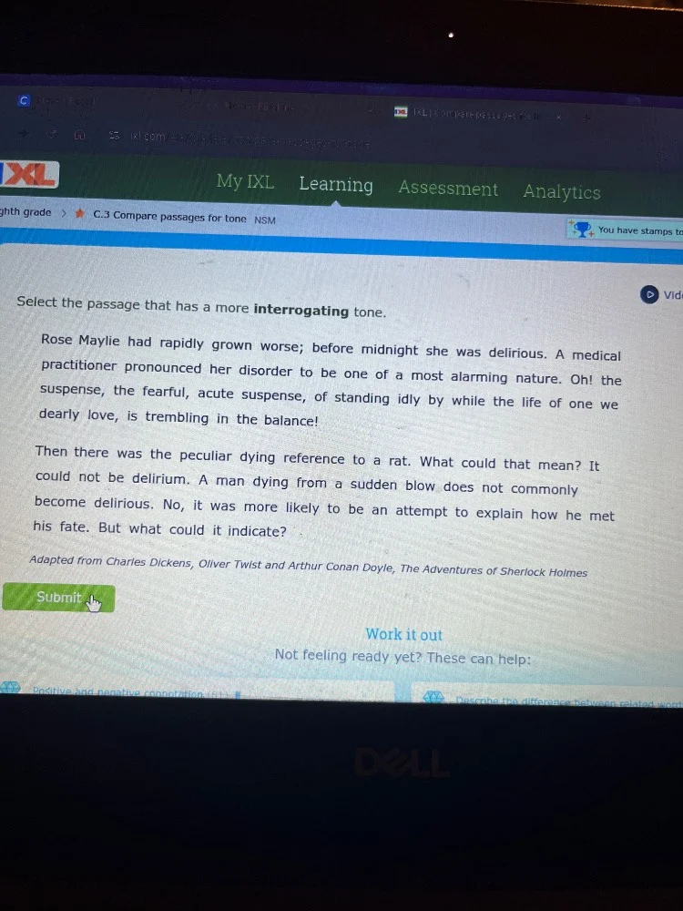 my ixl learning assessment analytics eighth grade > ★ c.3 compare passa…
