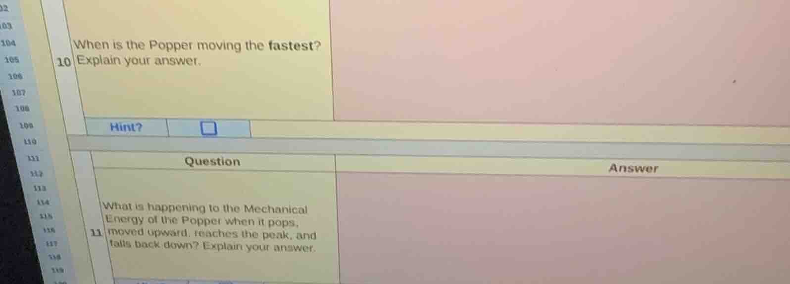 10 when is the popper moving the fastest? explain your answer. 11 what …