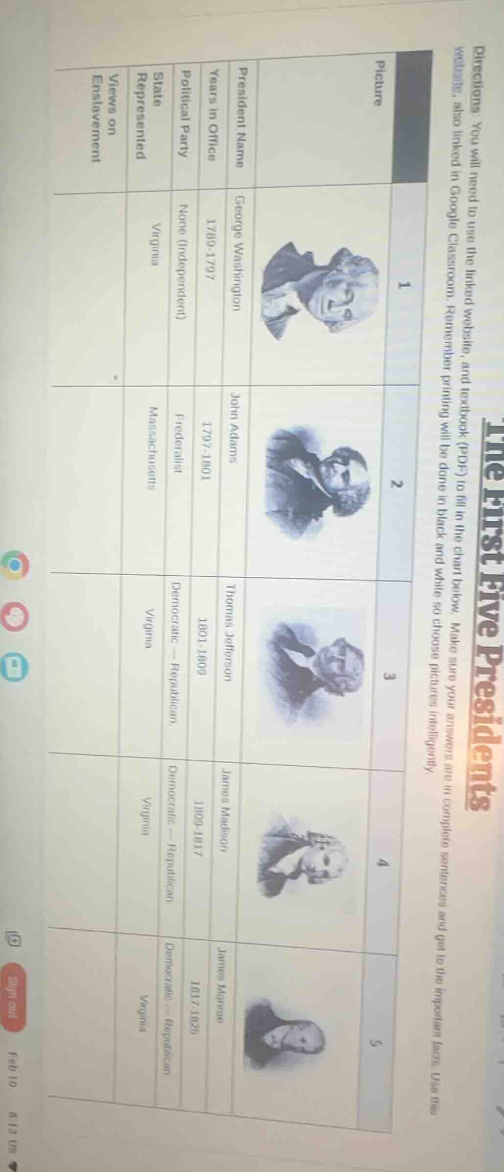 the first five presidents directions: you will need to use the linked w…