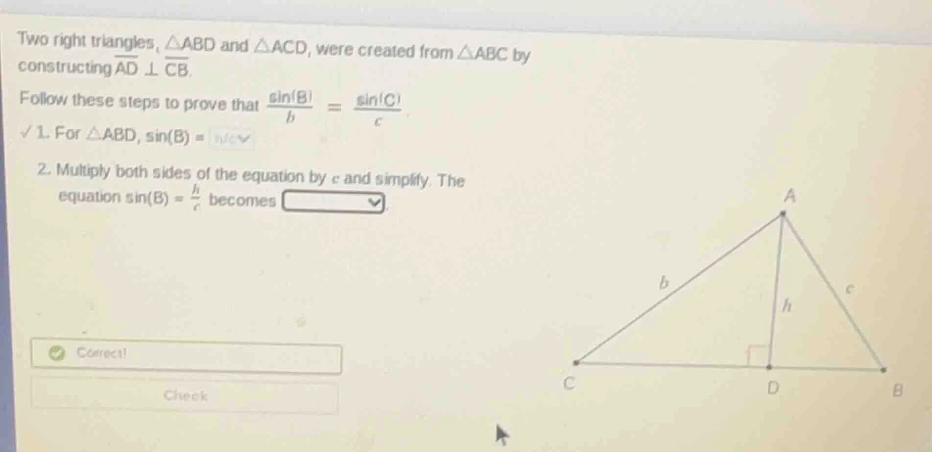 two right triangles, $\\triangle abd$ and $\\triangle acd$, were create…