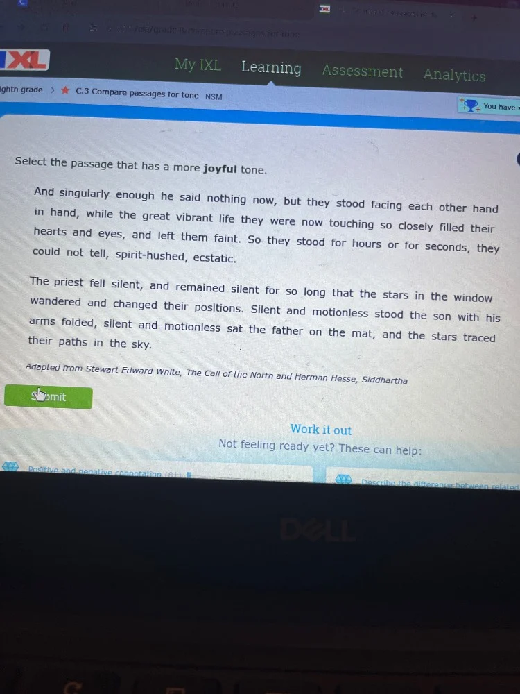 select the passage that has a more joyful tone. and singularly enough h…