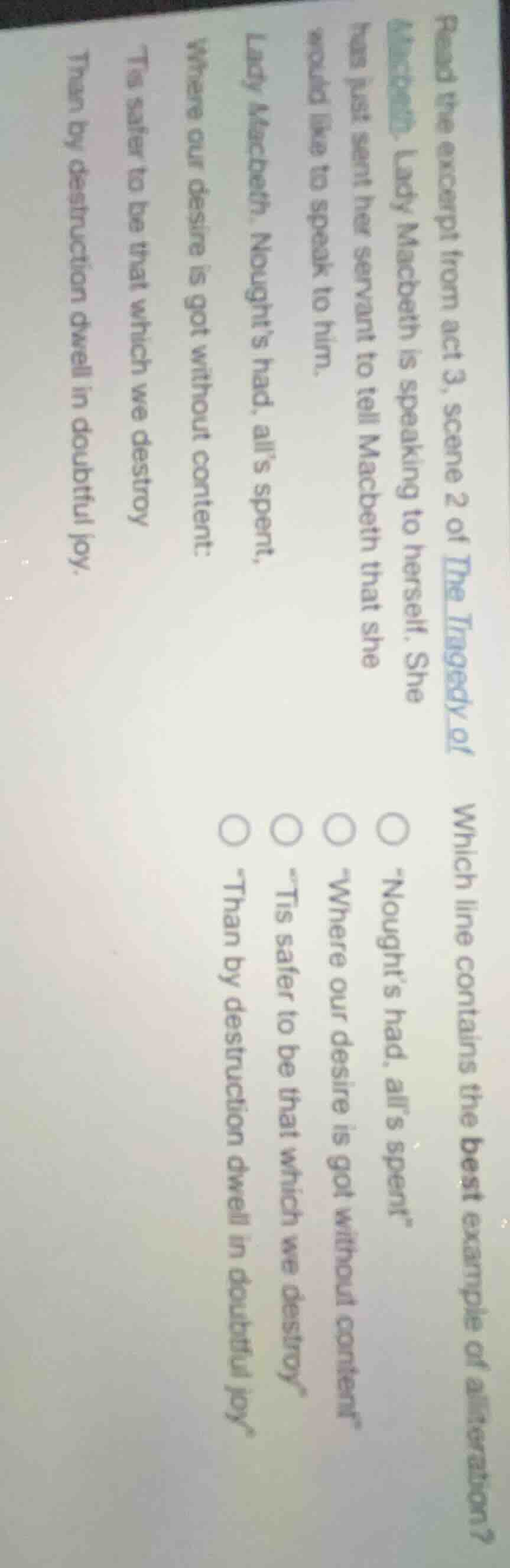 read the excerpt from act 3, scene 2 of the tragedy of macbeth. lady ma…