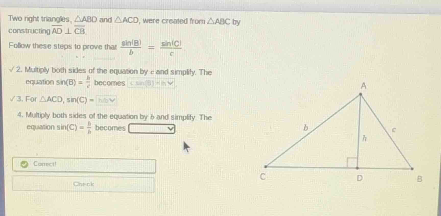 two right triangles, $\\triangle abd$ and $\\triangle acd$, were create…