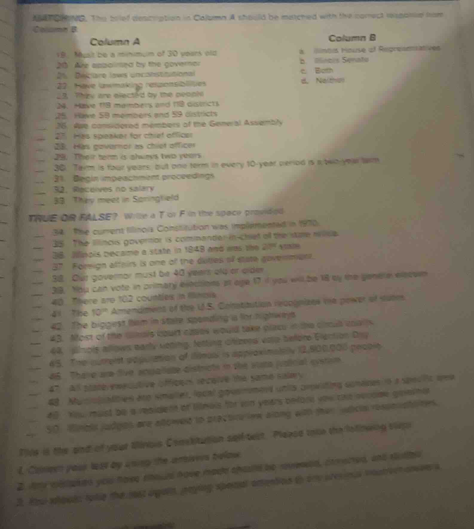 matching. the brief description in column a should be matched with the …