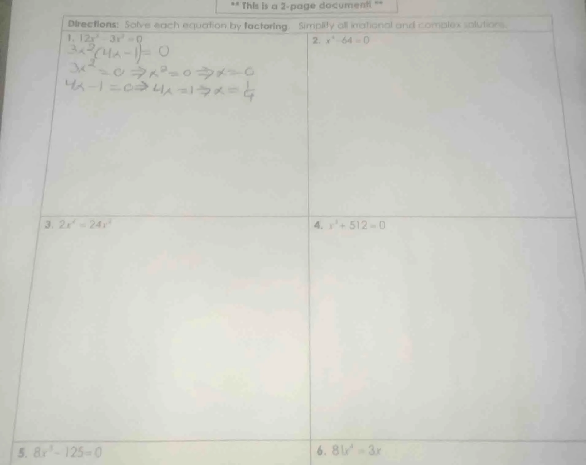 ** this is a 2-page document ** directions: solve each equation by fact…