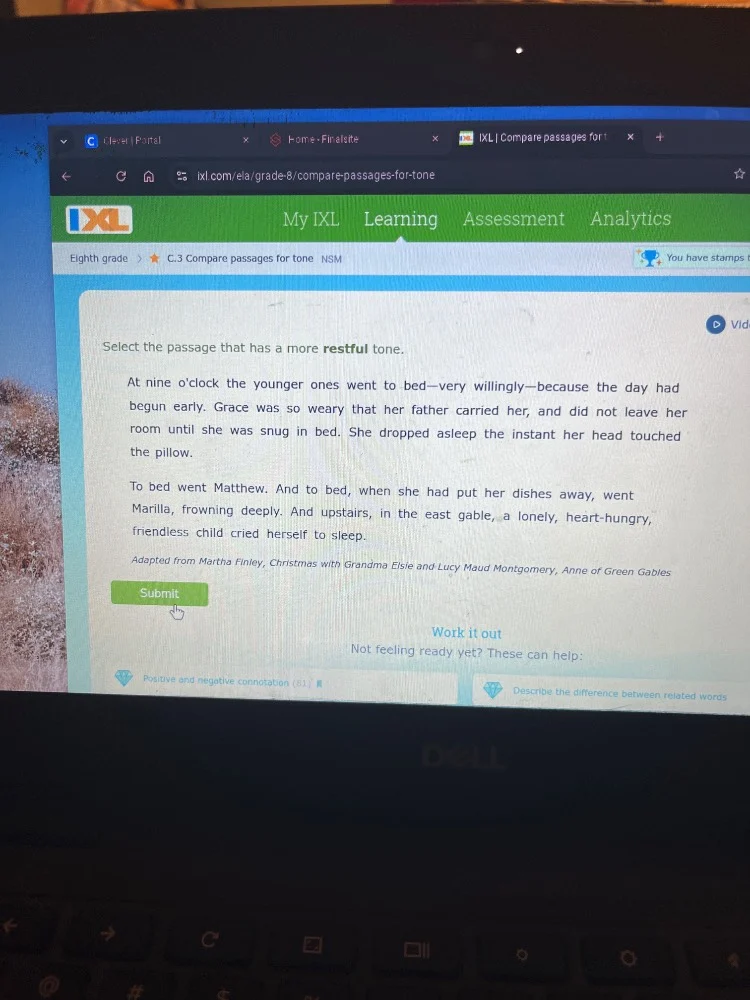 select the passage that has a more restful tone. at nine oclock the you…