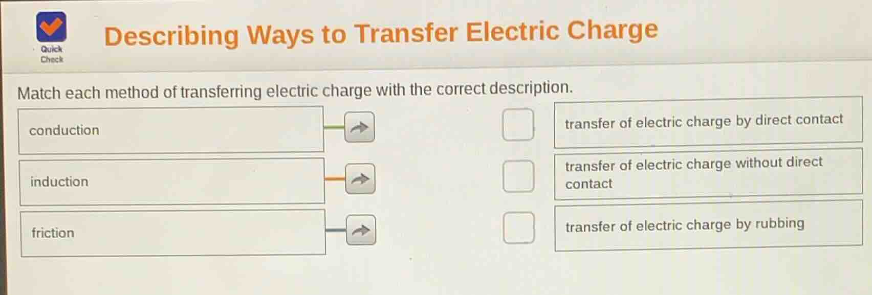 describing ways to transfer electric charge match each method of transf…
