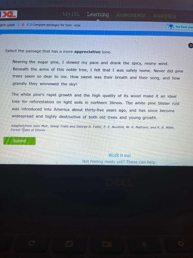 select the passage that has a more appreciative tone. nearing the sugar…