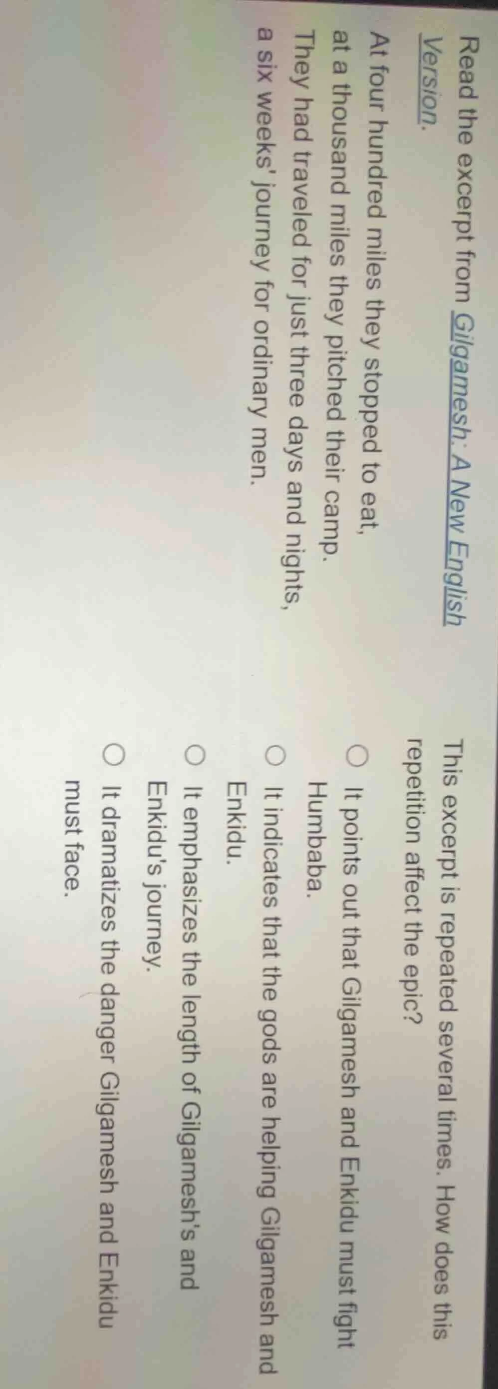 read the excerpt from gilgamesh: a new english version. at four hundred…