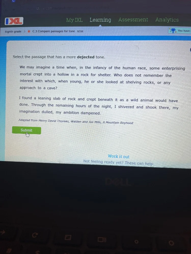 eighth grade ★ c.3 compare passages for tone nsm select the passage tha…