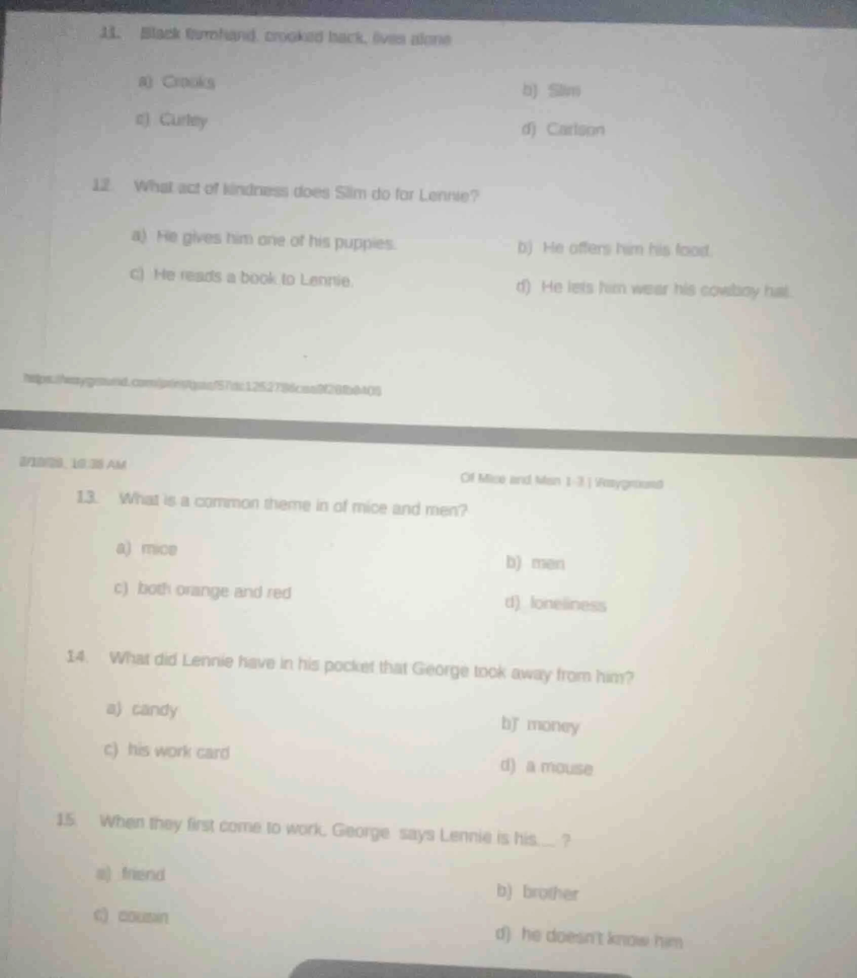 11. black farmhand, crooked back, lives alone a) crooks b) slim c) curl…