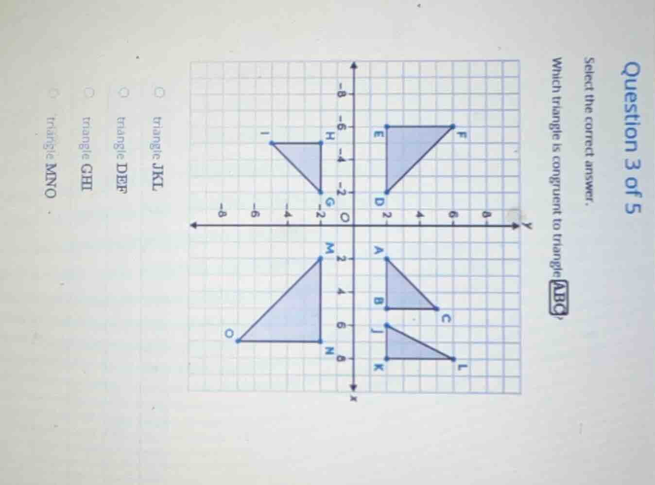 question 3 of 5 select the correct answer. which triangle is congruent …