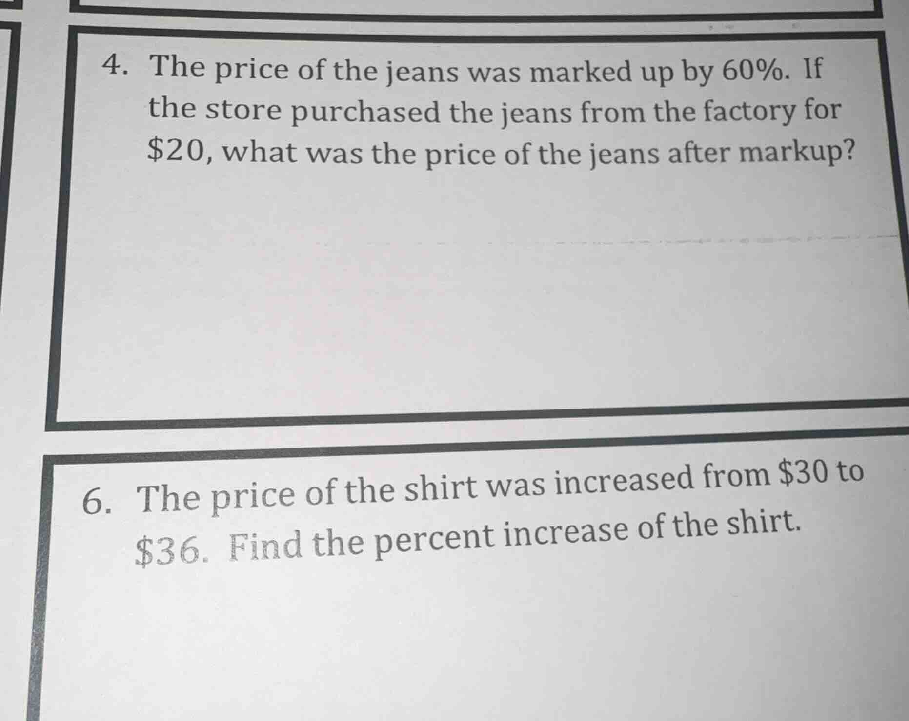 4. the price of the jeans was marked up by 60%. if the store purchased …