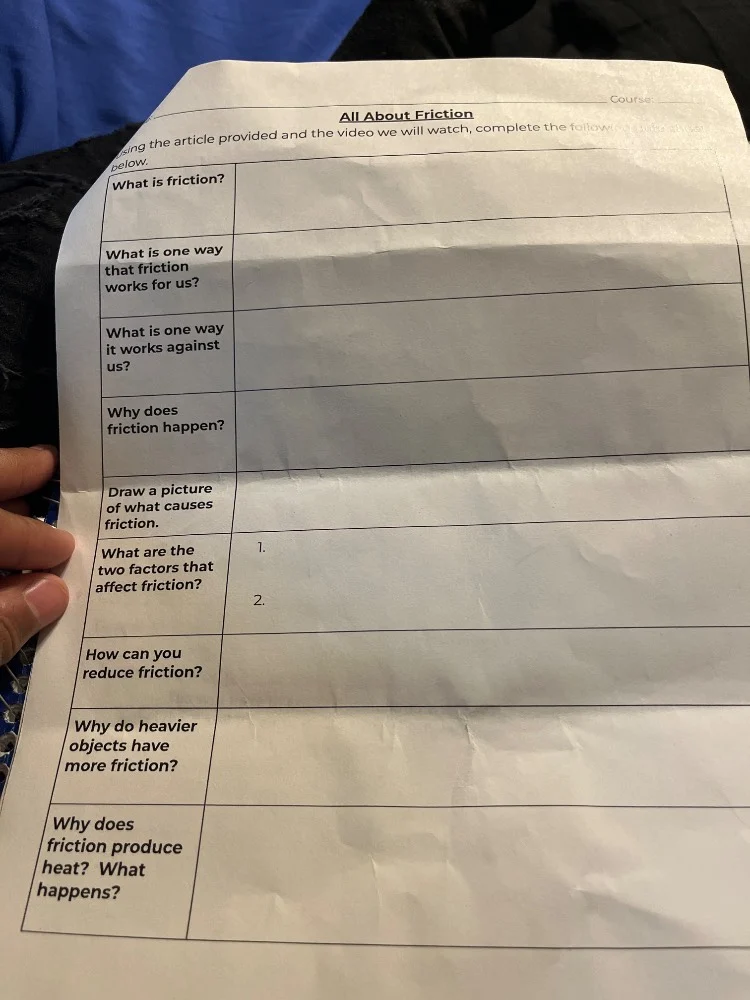 course:all about frictionusing the article provided and the video we wi…