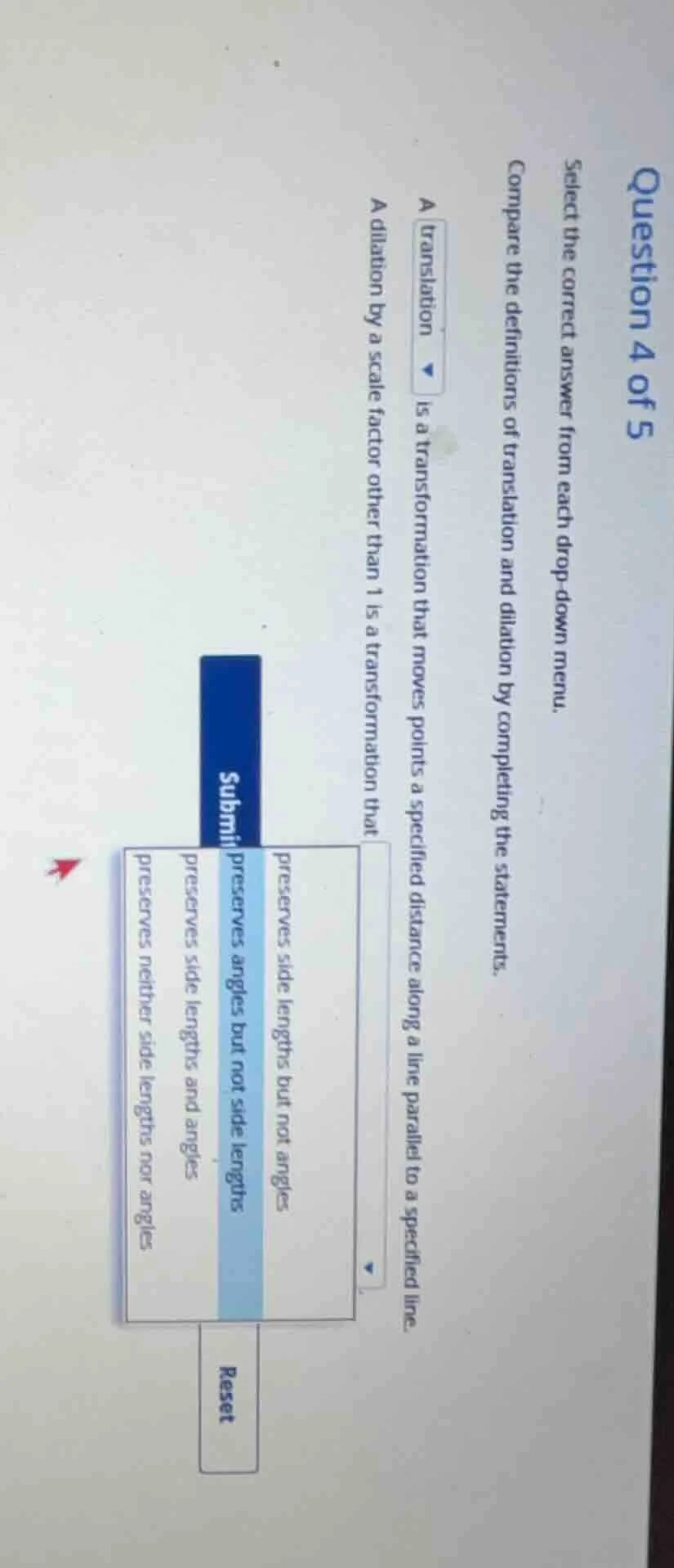 question 4 of 5 select the correct answer from each drop-down menu. com…