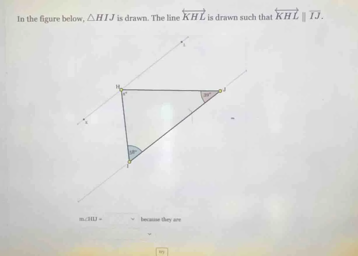 in the figure below, $\triangle hij$ is drawn. the line $overleftrighta…
