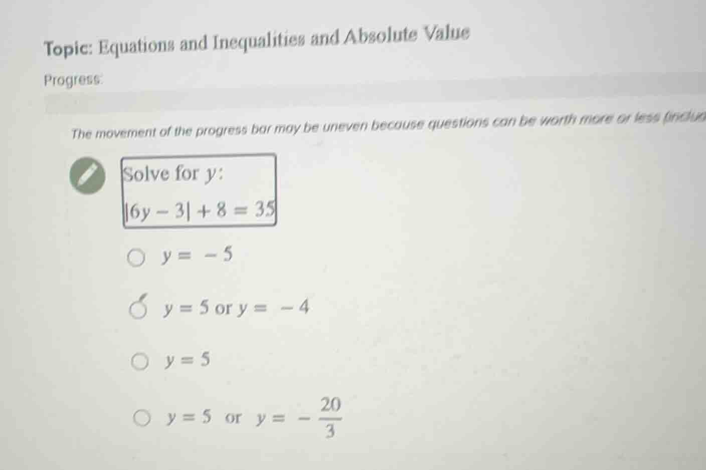 topic: equations and inequalities and absolute value progress: the move…
