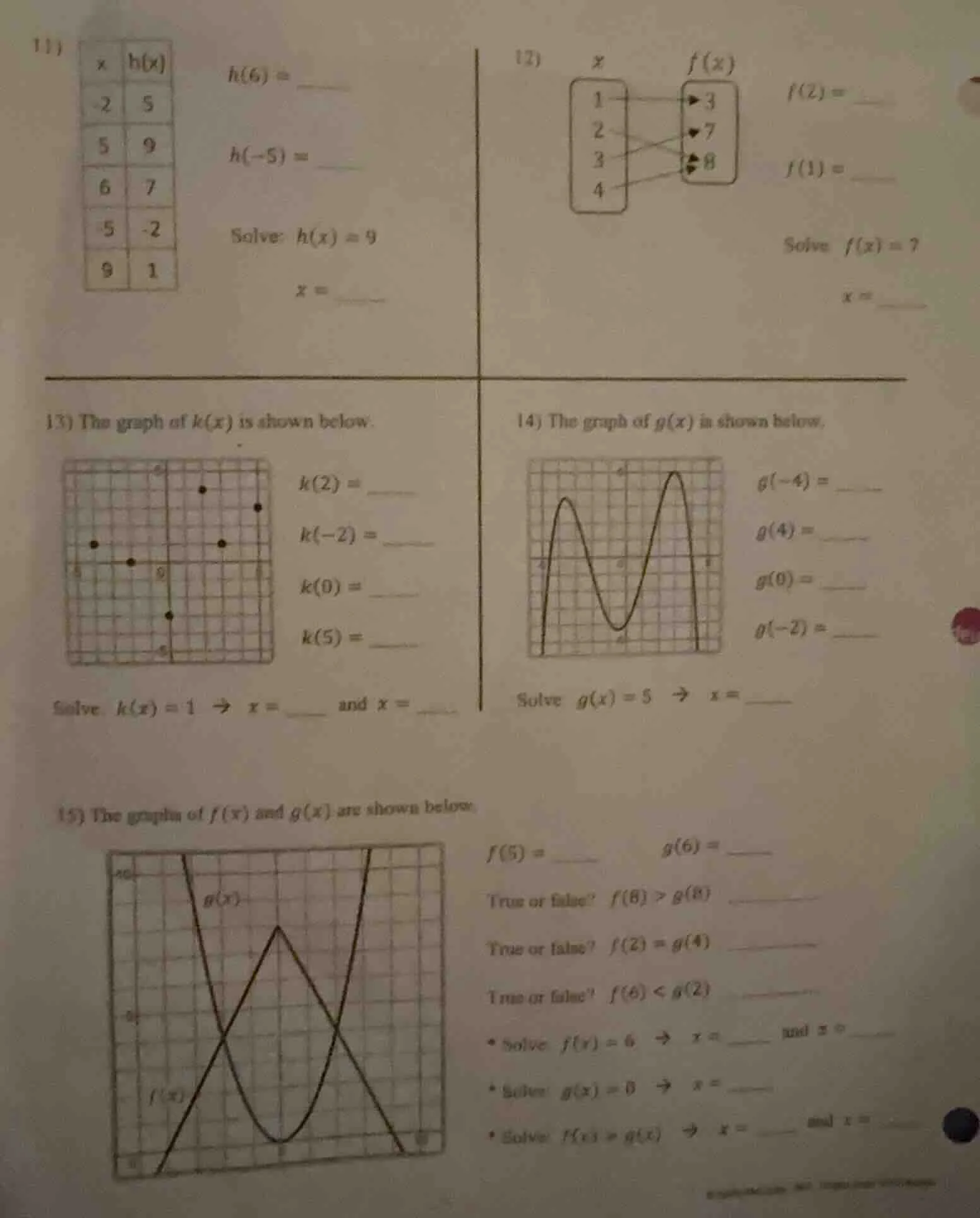 11) | x | h(x) | |----|----| | -2 | 5 | | 5 | 9 | | 6 | 7 | | -5 | -2 |…