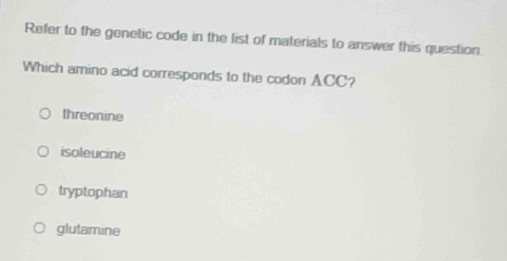 refer to the genetic code in the list of materials to answer this quest…
