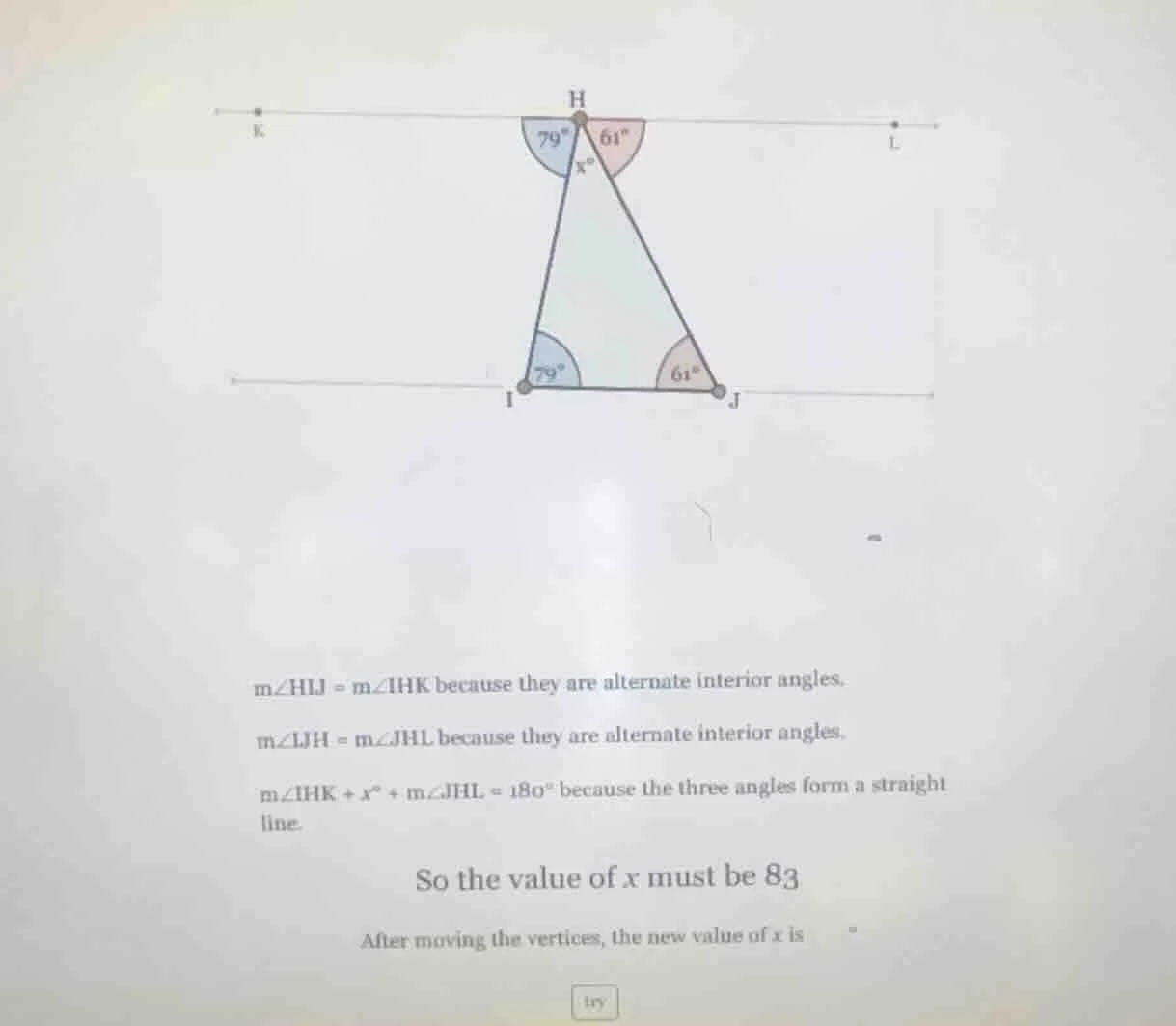 $mangle hlj = mangle ihk$ because they are alternate interior angles.$m…