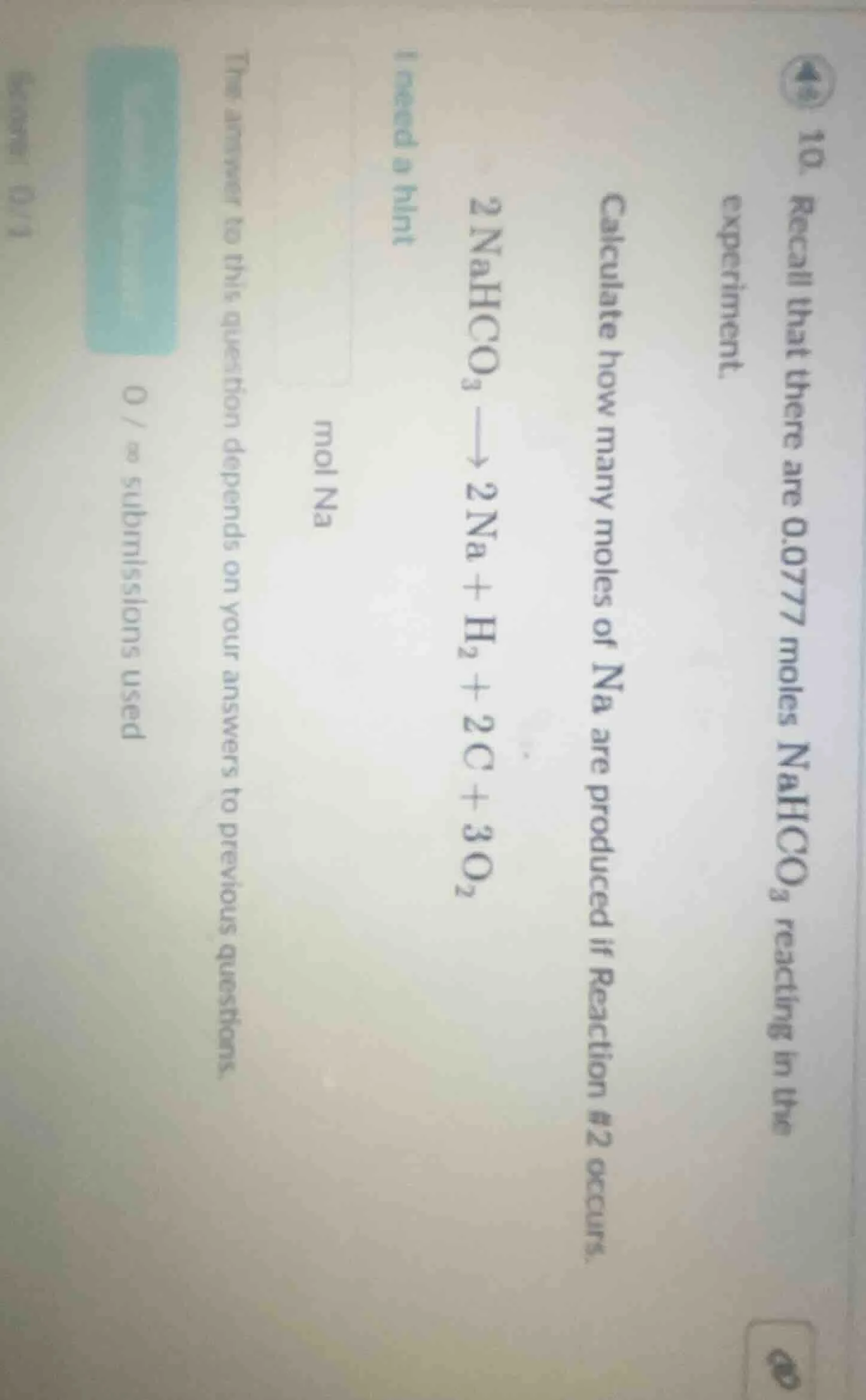 10. recall that there are 0.0777 moles $\\text{nahco}_3$ reacting in th…