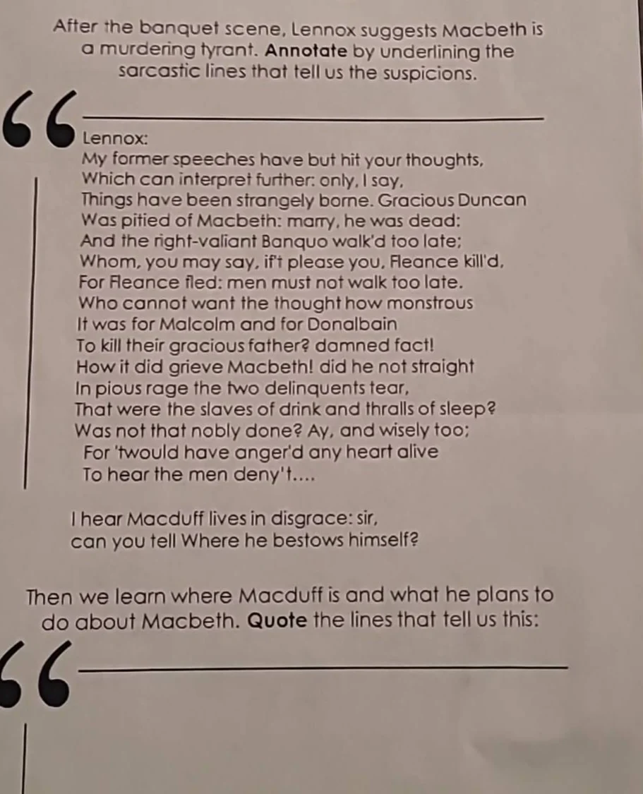 after the banquet scene, lennox suggests macbeth is a murdering tyrant.…