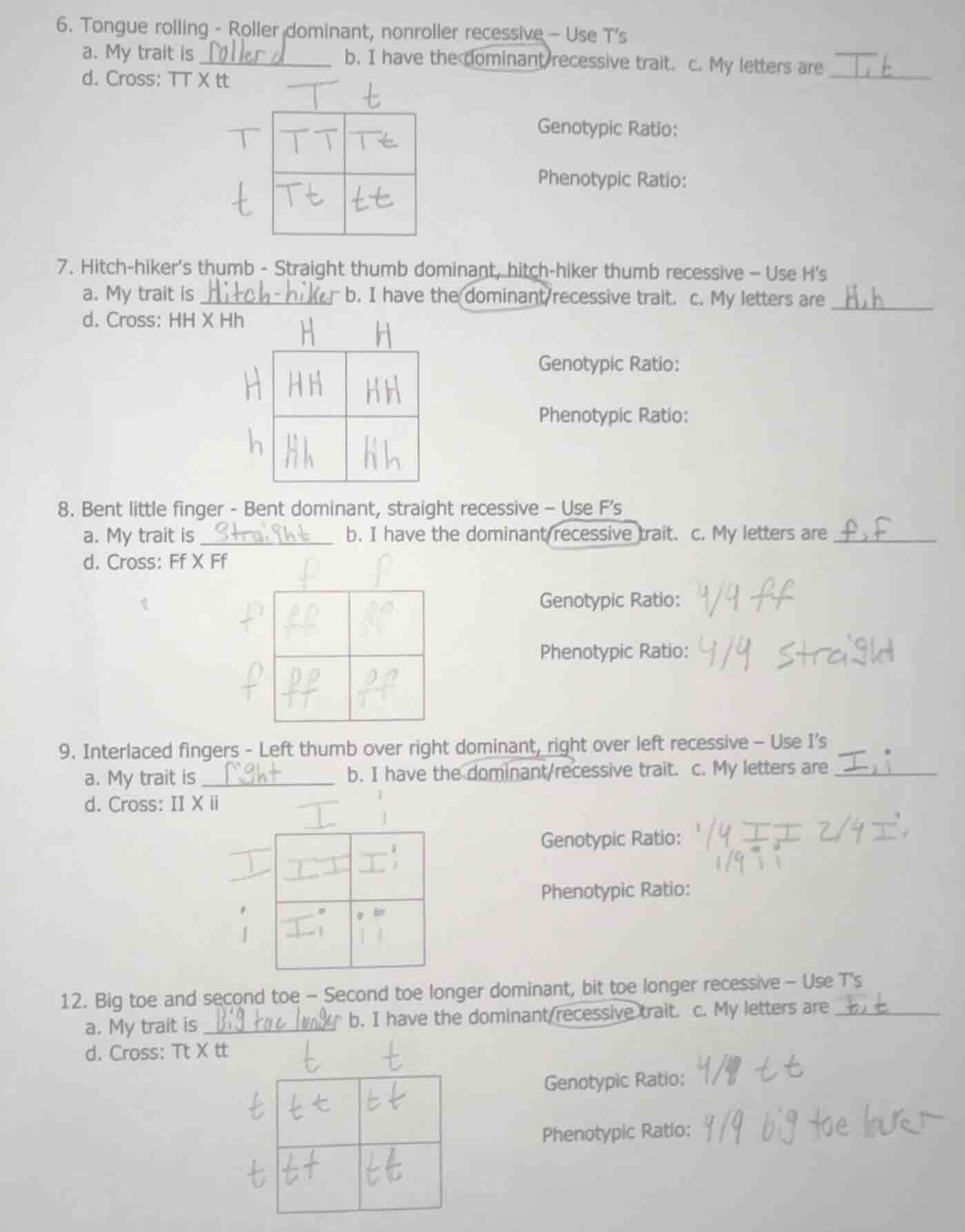 6. tongue rolling - roller dominant, nonroller recessive - use ts a. my…