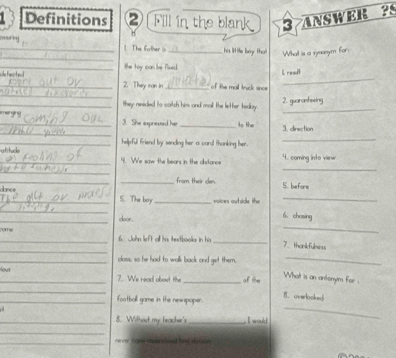 1 definitionsssingdectedmergingatitudedancecomeousit2 fill in the blank…