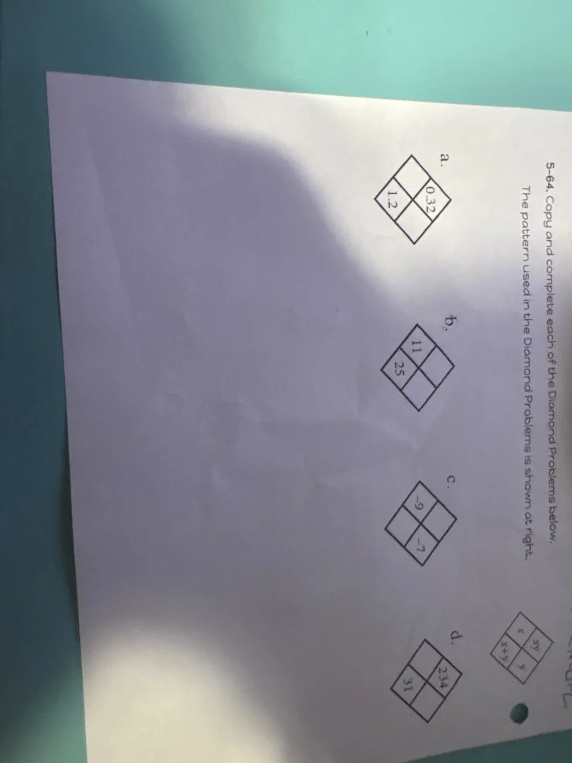 5-64. copy and complete each of the diamond problems below. the pattern…