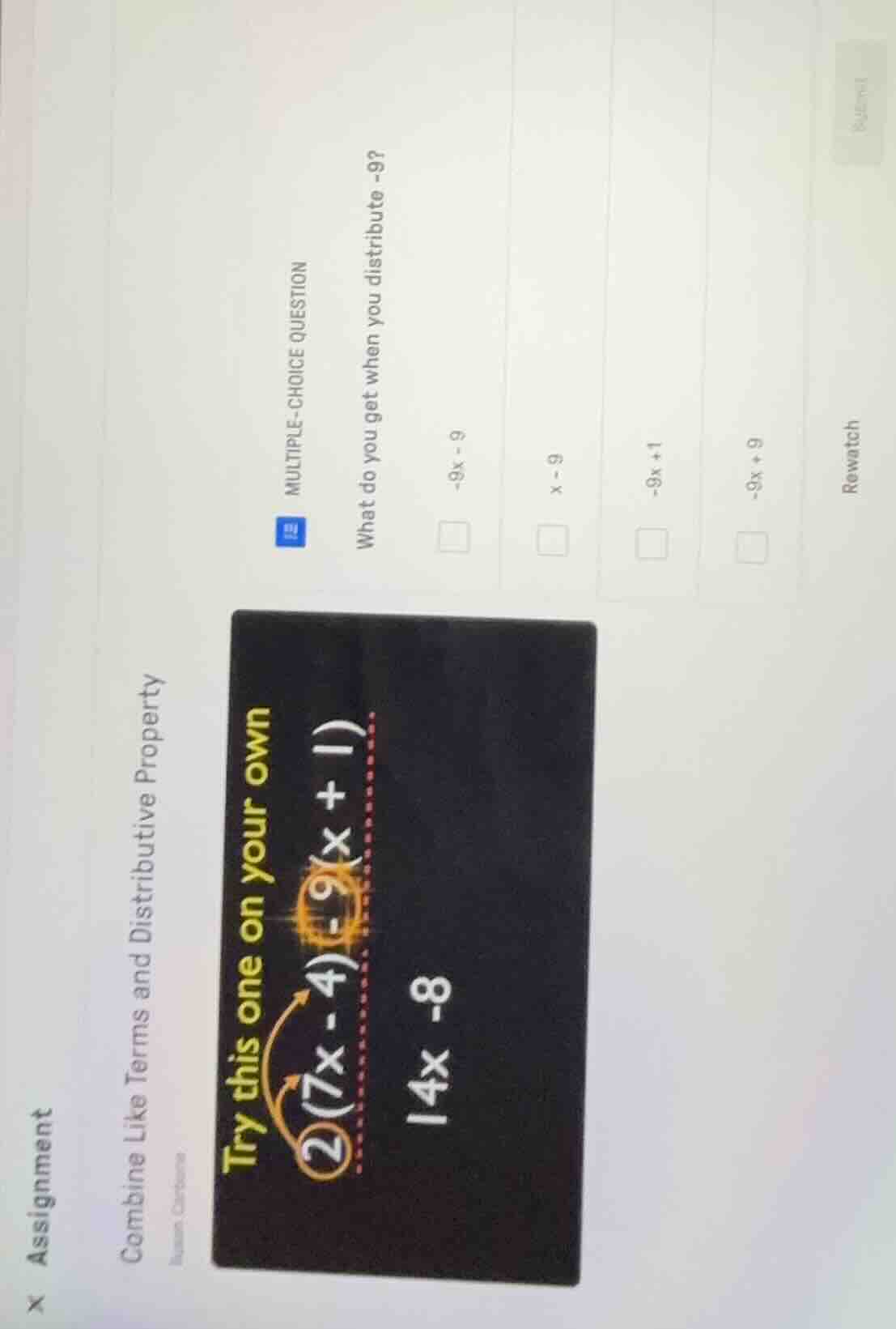 assignment combine like terms and distributive property multiple-choice…