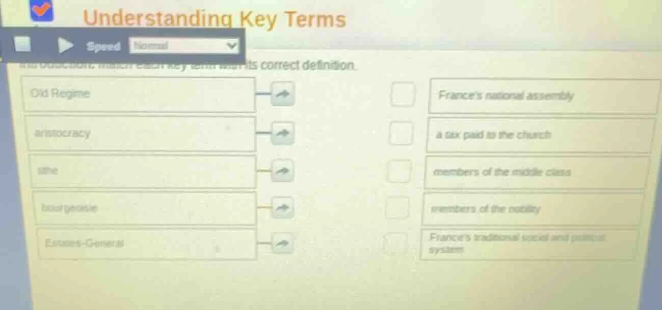 understanding key terms speed normal instruction: match each key term w…