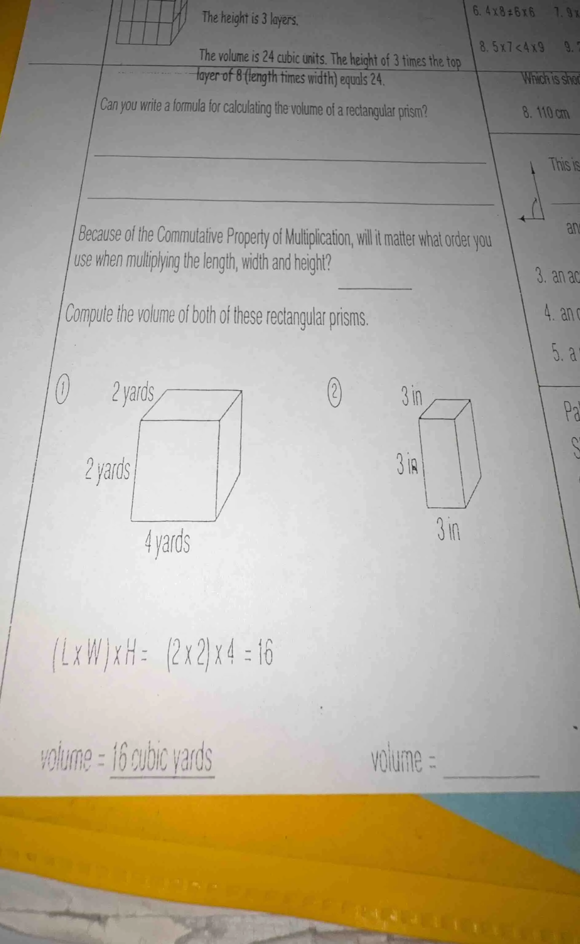 the height is 3 layers.the volume is 24 cubic units. the height of 3 ti…