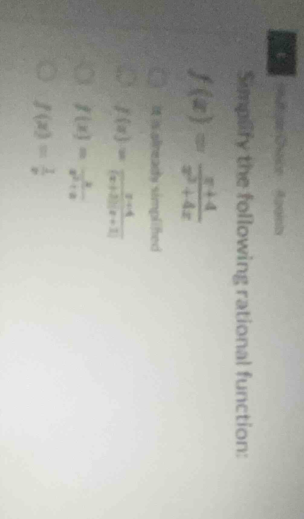 simplify the following rational function: $f(x) = \\frac{x+4}{x^2+4x}$ …
