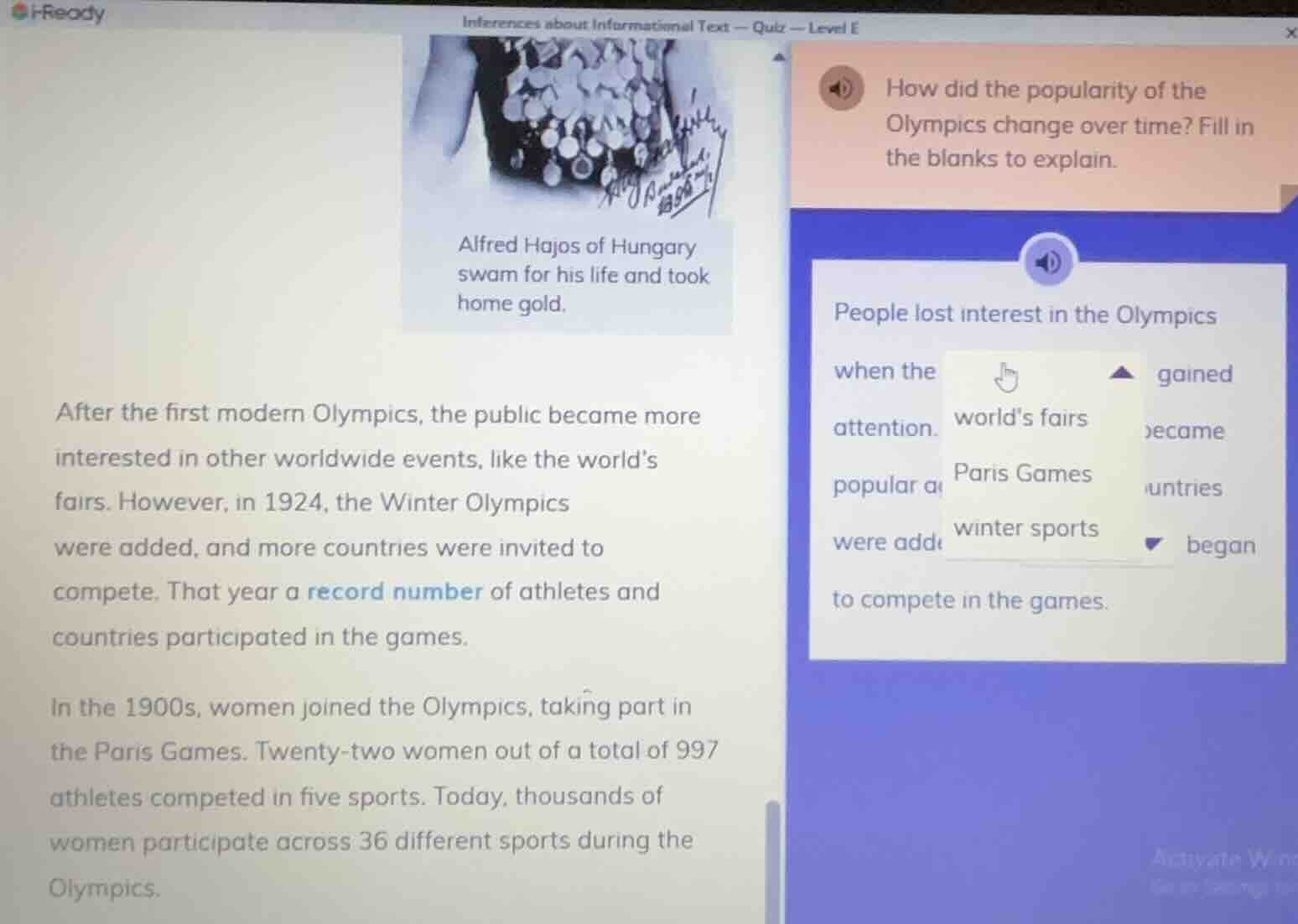 inferences about informational text — quiz — level e alfred hajos of hu…