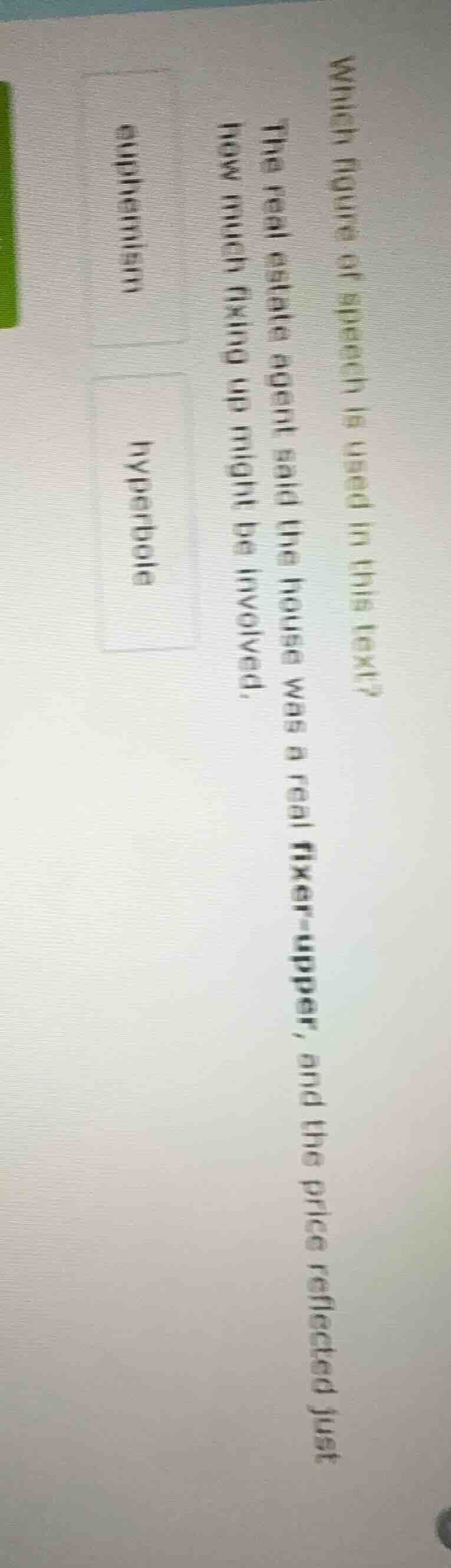 which figure of speech is used in this text?the real estate agent said …