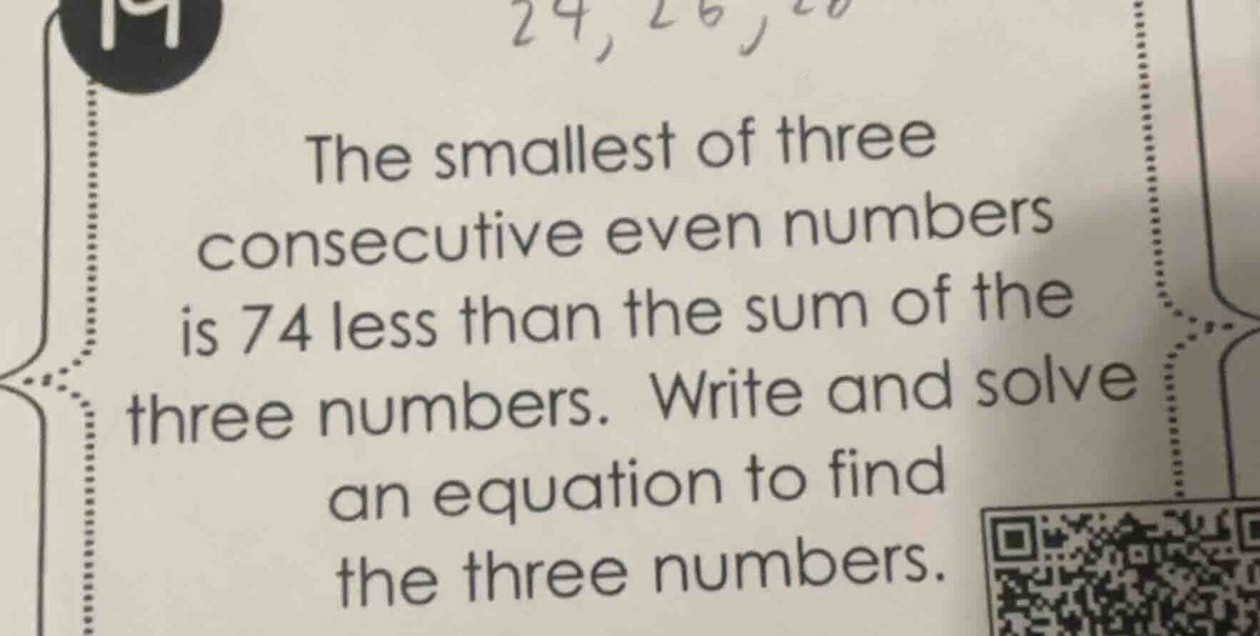 the smallest of three consecutive even numbers is 74 less than the sum …